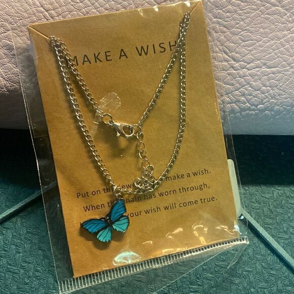 Tiffany Blue + Aqua Make a Wish Butterfly Necklace - Picture 1 of 2